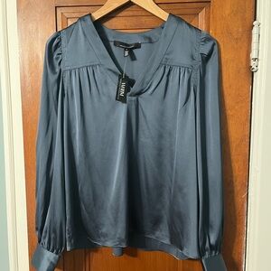 White House Black Market Blue Pleated Blouse